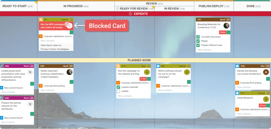 tracking blocked cards on a Kanban board